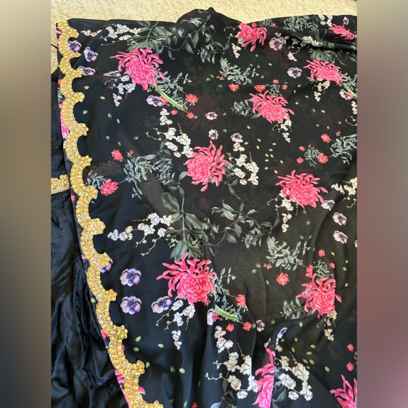 Black Anarkali with Floral Chunni and Pajami - Picture 12 of 16